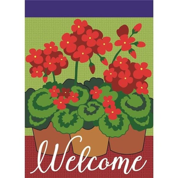 Magnolia Garden Flags Magnolia Garden Flags M010028 13 x 18 in. Geraniums Welcome Burlap Garden Flag M010028